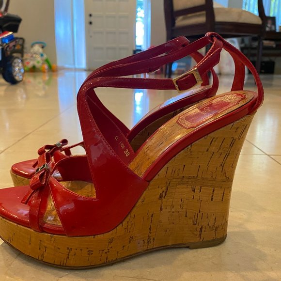 Christian Dior Red Starlet Wedge Platform Sandals - Picture 5 of 5